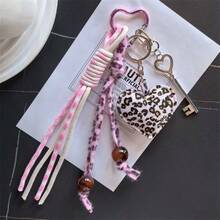 Móc khóa hình trái tim bằng da in họa tiết da báo phong cách retro dành cho nữ, phụ kiện túi xách, quà tặng dự tiệc, đồ sưu tầm. - Nhiều màu - Xem 5