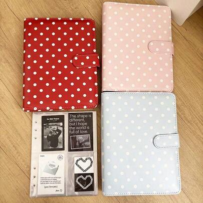 Sổ đựng ảnh Kpop bằng da PU chấm bi A5, bìa đựng ảnh thần tượng, album lưu trữ ảnh thần tượng.