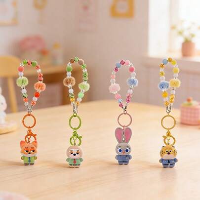 Miniso Disney Zootopia Flocked Doll Charm - Nick / Judy / Officer Clawhauser / Flash, Official IP, Exquisite Flocked Doll, Collection Gift Bag Decor Key Chain (1 PC)