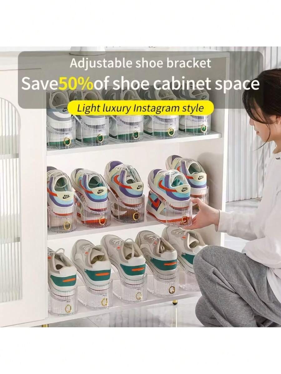 Kệ đựng giày hai tầng trong suốt, có thể điều chỉnh, tiết kiệm không gian, thích hợp cho lối vào nhà. - Xem 1