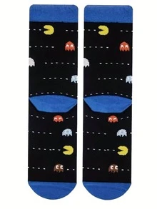 Nửa đôi tất, họa tiết ma quỷ pixel phong cách arcade thập niên 80, phù hợp với thời trang đường phố, quà tặng cho game thủ. - Nhiều màu - Xem 5