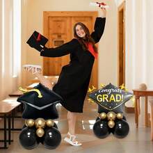 32pcs Graduation Cap Pillar Balloon Set, Includes INS Style Graduation Cap, Black Graduation Cap, Latex Balloons, Suitable For Graduation Party Decor, Graduation Celebration, 2026 Graduation Atmosphere Decor - Multicolor - View 6