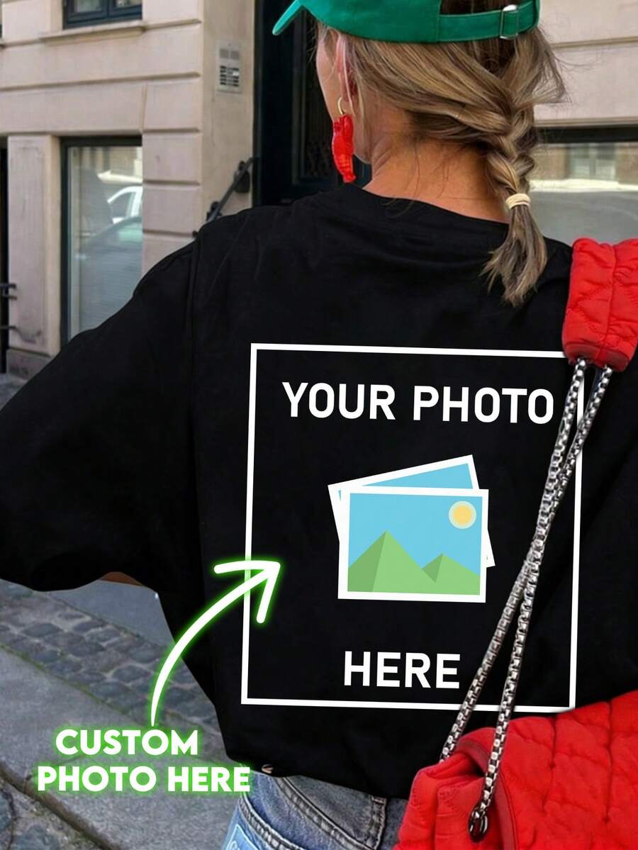 Áo thun nữ tùy chỉnh, thêm hình ảnh của riêng bạn (phong cảnh, huy hiệu, ảnh cặp đôi, ảnh gia đình, ảnh tự chụp, ảnh thú cưng, v.v.) - màu đen - Xem 1