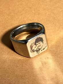 1pc Customized Engraved Photo Ring, Stainless Steel Personalized Ring For Women, Fashion Street Style Secret Ring, Family Ring, Wedding Ring, Jewelry Accessory For Various Holidays And Occasions, Anniversary Gift, Mother's Day Gift For Mom, Personalized Gift - Multicolor - View 8