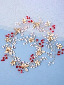 1件手工编织花卉发箍，森林风格长发饰，新娘婚礼装饰，夏季，海滩 - 紅色 - 查看 7