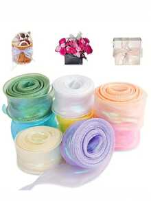 Rainbow & Watercolor Mermaid Tail Organza Ribbon,Suitable For Mother's Day, Themed Parties, Birthday Parties, Wedding Parties, Wedding Anniversaries, And Bridesmaid Gifts Wrapping. - 均碼 - 查看 2