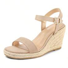Sandals For Women Wedge Platform Heels – Square Toe Open Toe Espadrille Woven Sole Summer Vacation Shoes - 膚色 - 查看 6
