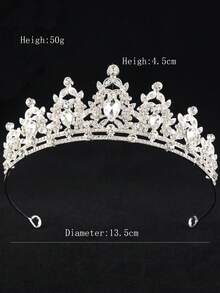 1pc Water Drop Glass Rhinestone Crown Bridal Headpiece, Holiday & Graduation Gift Accessory For Women - Silver - View 4