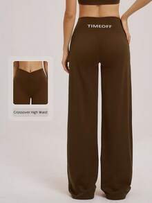 TimeOff 1 chiếc quần ống rộng dáng suông màu trơn dành cho nữ, cạp chéo. - màu nâu - Xem 6