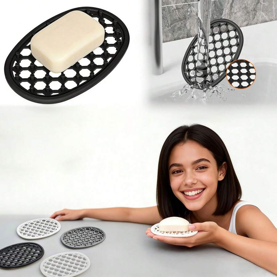 Bộ 4 miếng mút rửa chén bằng silicon chống thấm nước kiểu Bắc Âu tối giản, rỗng ruột, chống nấm mốc, dễ vệ sinh, không đọng nước, silicon đàn hồi cao, dụng cụ vệ sinh phòng tắm. - Nhiều màu - Xem 1