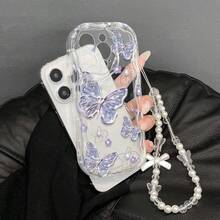 极简浅紫色蝴蝶图案透明波浪边框独特设计手机壳，带挂绳，兼容 17/17Pro/17ProMax/16/15/11/12/13/14 Pro Max/Xs/Xr/11 Pro/11 Pro Max/12 Pro/12 Pro Max/13 Pro/13 Pro Max/7 Plus/14 Pro/14 Pro Max/14 Plus/8 Plus/SE2、Galaxy S21 5G/S21 FE 5G/S21 Ultra 5G/S22/S22 Ultra/S22+/S23 Ultra/S23/S23+/S24/S24+/S24 Ultra/S24FE/S25/S25+/S25 Ultra、X、Note、荣耀等。 - 無色 - 查看 3
