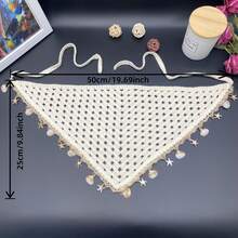 1pc Bohemian Style Korean Hollow Woven Shell Tassel Scarf, Women Summer Decorative Shawl Versatile Wrap, Ladies Beige Ocean Shell Tassel Knitted Hollow Lace Triangular Headband, Suitable For Daily Wear, Sports, Beach, Vacation - Starfish Sequins - View 4