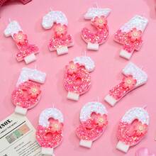 1pc Pink Number Birthday Candle, Sparkling Color Block Flower & Number Birthday Candle, Cake Decor, Creates Romantic Atmosphere, Handmade DIY Adult Ceremony Candle, Suitable For School Opening, Valentine's Day, Princess Birthday Party, Graduation Party - Birthday Candle Number - View 4