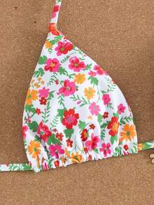 女士碎花挂脖系带比基尼套装，性感泳衣，适合海滩度假，休闲优雅泳装，采用高弹透气面料，适合海滩、音乐节、情人节等场合，女士海滩度假装扮，女士泳装，夏季度假装扮，女士比基尼 - 彩色 - 查看 5