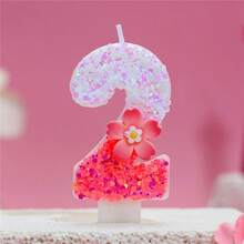 1pc Pink Number Birthday Candle, Sparkling Color Block Flower & Number Birthday Candle, Cake Decor, Creates Romantic Atmosphere, Handmade DIY Adult Ceremony Candle, Suitable For School Opening, Valentine's Day, Princess Birthday Party, Graduation Party - Birthday Candle Number - View 11