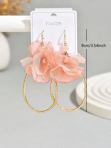 1 Pair Elegant Fabric Flower Long Earrings, Suitable For Daily Wear (Bead Color Random) - Pink - E1334 - View 4