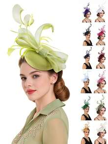 1件装羽毛头饰帽，女士复古新娘头饰婚礼德比帽 - A - 查看 1