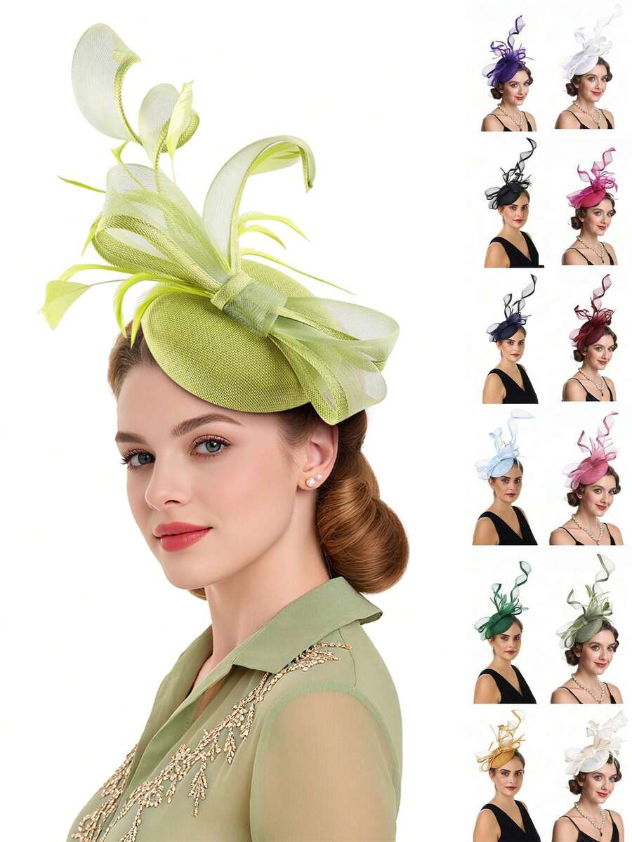 1件装羽毛头饰帽，女士复古新娘头饰婚礼德比帽 - A - 查看 1