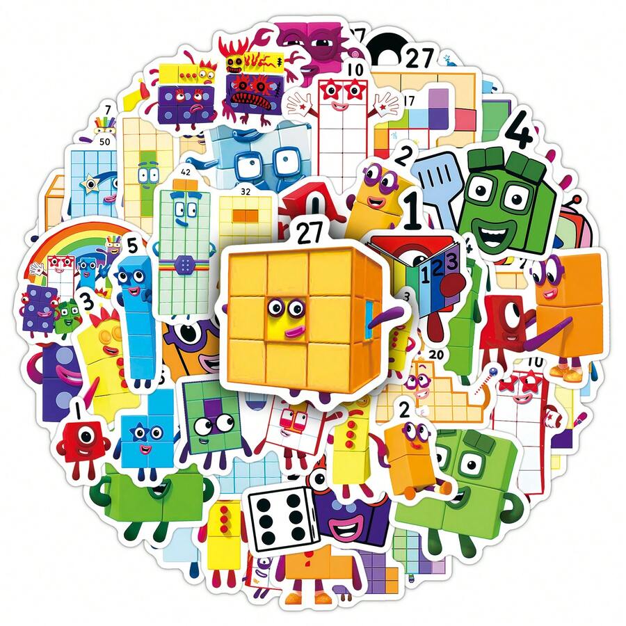 50pcs Numberblocks Cartoon Educational Math Animation Decorative Stickers For Notebook, Laptop DIY - Numberblocks - View 1
