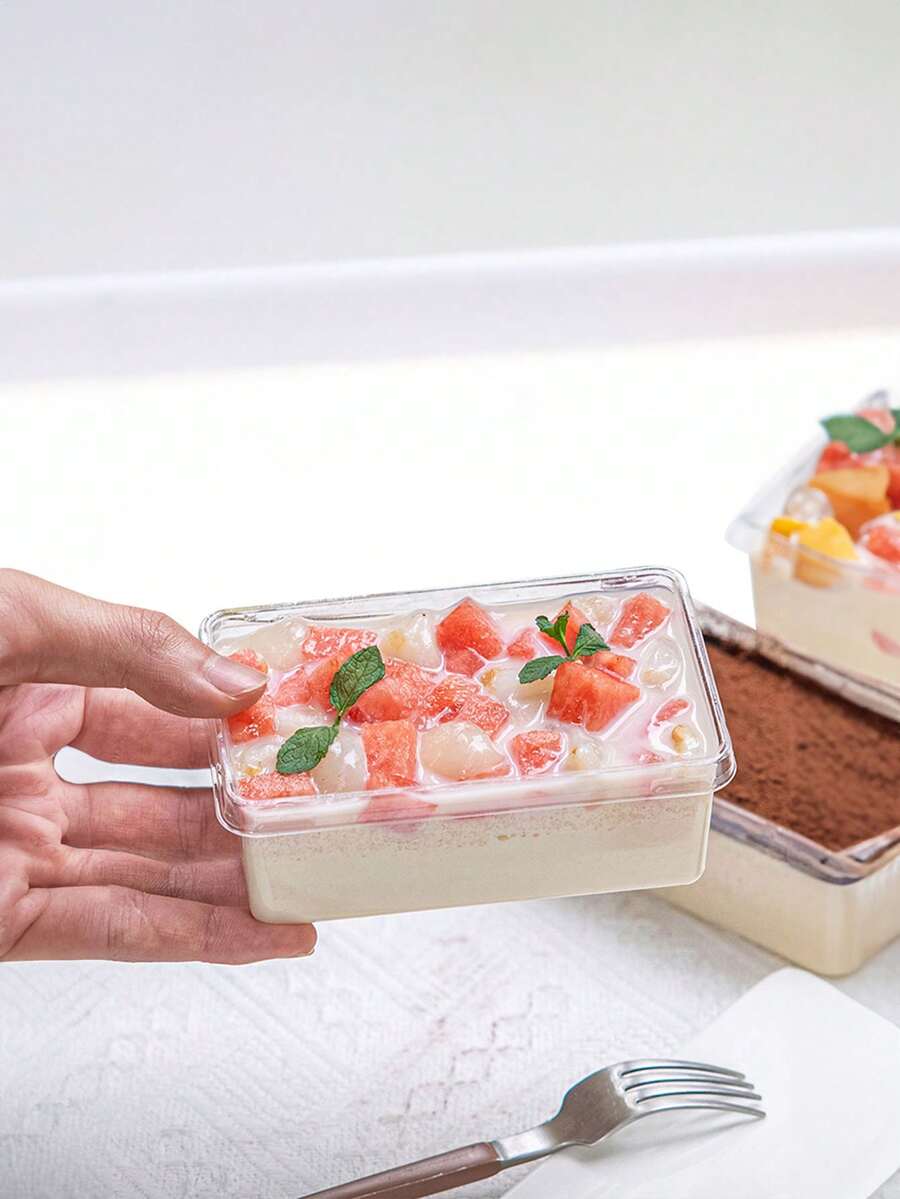 20/30 hộp đựng tráng miệng hình chữ nhật trong suốt, hộp đựng bánh mousse thích hợp cho salad trái cây, sữa đậu nành và bao bì làm bánh. - Xem 1