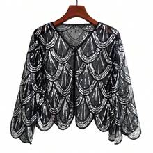 一件 1920 年代优雅复古亮片披肩，刺绣蕾丝边斗篷，串珠亮片晚礼服外套，街头风背心，夜店闪亮斗篷，透气女士开襟派对正式场合配饰 - 彩色 - 查看 18