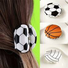 高端亚克力篮球/足球造型发夹，可爱优雅复古波西米亚风亚克力发夹，适合春、夏、秋、冬四季佩戴。 - 彩色 - 查看 2