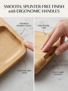 1pc Premium Bamboo Charcuterie Board, Minimalist Divided Serving Platter For Appetizers & Snacks, Stackable Wood Party Tray With Handles - View 2
