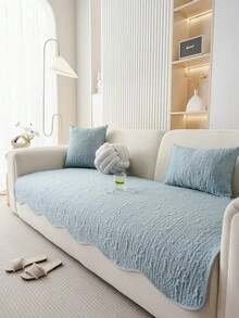 1 pièce Housse de coussin de canapé en soie glacée de couleur unie et de forme irrégulière, housse de canapé minimaliste moderne, respirante pour l'été, résistante à la boulochage, sans froissage, antidérapante, anti-poussière, protège le canapé, lavable en machine, sans déformation, résistante à la décoloration, durable, anti-rayures pour animaux de compagnie, relooking de canapé, décoration de canapé, amélioration de l'ambiance, convient pour 1 à 4 places, canapé d'angle - Bleu azur - Voir 5