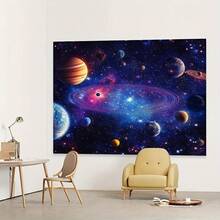 1 件精美绝伦的外太空行星背景横幅 - 充满活力的星系和宇宙场景，点缀着旋转的星星、月亮和火箭 - 耐用的涤纶材质，可用于照片墙装饰，适用于直播、派对、生日、周年纪念、房间、花园或庭院装饰 - 室内/室外均可使用，月亮装饰 - 14 - 查看 3