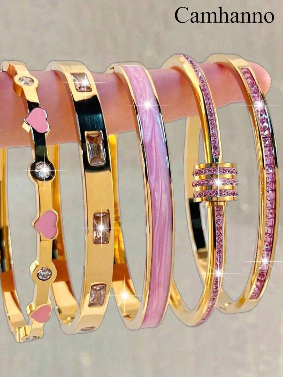 1 chiếc vòng tay bằng thép không gỉ đính đá lấp lánh, kiểu dáng thời trang, thích hợp làm quà tặng cho bạn gái trong các dịp lễ.