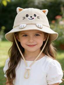 1pc Kids Outdoor Sunshade Cartoon 3D Cute Cat Paw Design Bucket Hat, Suitable For Spring & Autumn - Cat - View 2