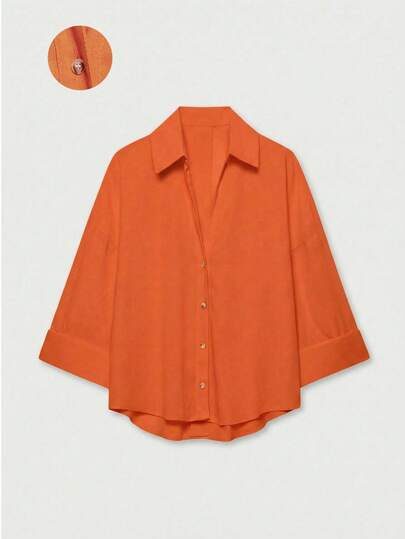 YROOE Women's Casual Versatile Blouse, Minimalist/Business Casual/Daily Commute/Simple Elegant, Fashion Casual Turndown Collar Wide Sleeve Shirt, Spring/Summer/Autumn/Winter