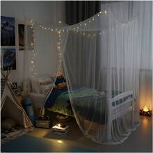 Red de mosquitos de malla de poliéster ligera, dosel semi-transparente, fácil de montar, adecuada para camping, dormitorio - marco blanco, apta para cama y uso al aire libre - A - Ver 5