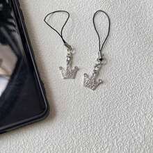 1/2pcs Rhinestone Crown Phone Lanyard Charm, Personalized Phone Accessory, Fits Universal Smartphones, Cute Pendant For CCD Camera, Keys, Phone Strap - Silver - View 2