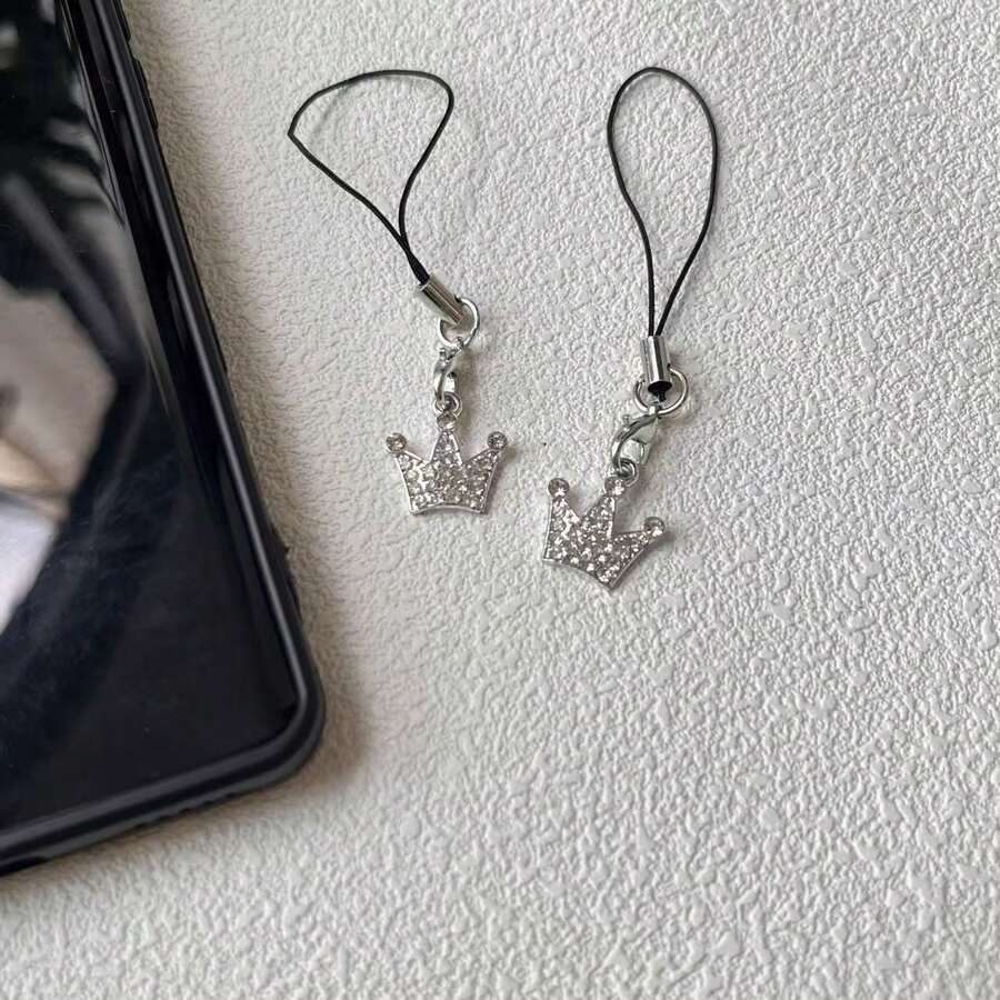 1/2pcs Rhinestone Crown Phone Lanyard Charm, Personalized Phone Accessory, Fits Universal Smartphones, Cute Pendant For CCD Camera, Keys, Phone Strap