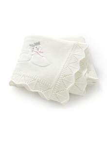 All Season Pure Cotton Baby Blanket, Newborn Blanket With Cute Swan Embroidery, Infant Stroller Blanket, Baby Girl Comforter, Essential Newborn Supplies - White - View 1