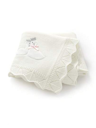 All Season Pure Cotton Baby Blanket, Newborn Blanket With Cute Swan Embroidery, Infant Stroller Blanket, Baby Girl Comforter, Essential Newborn Supplies