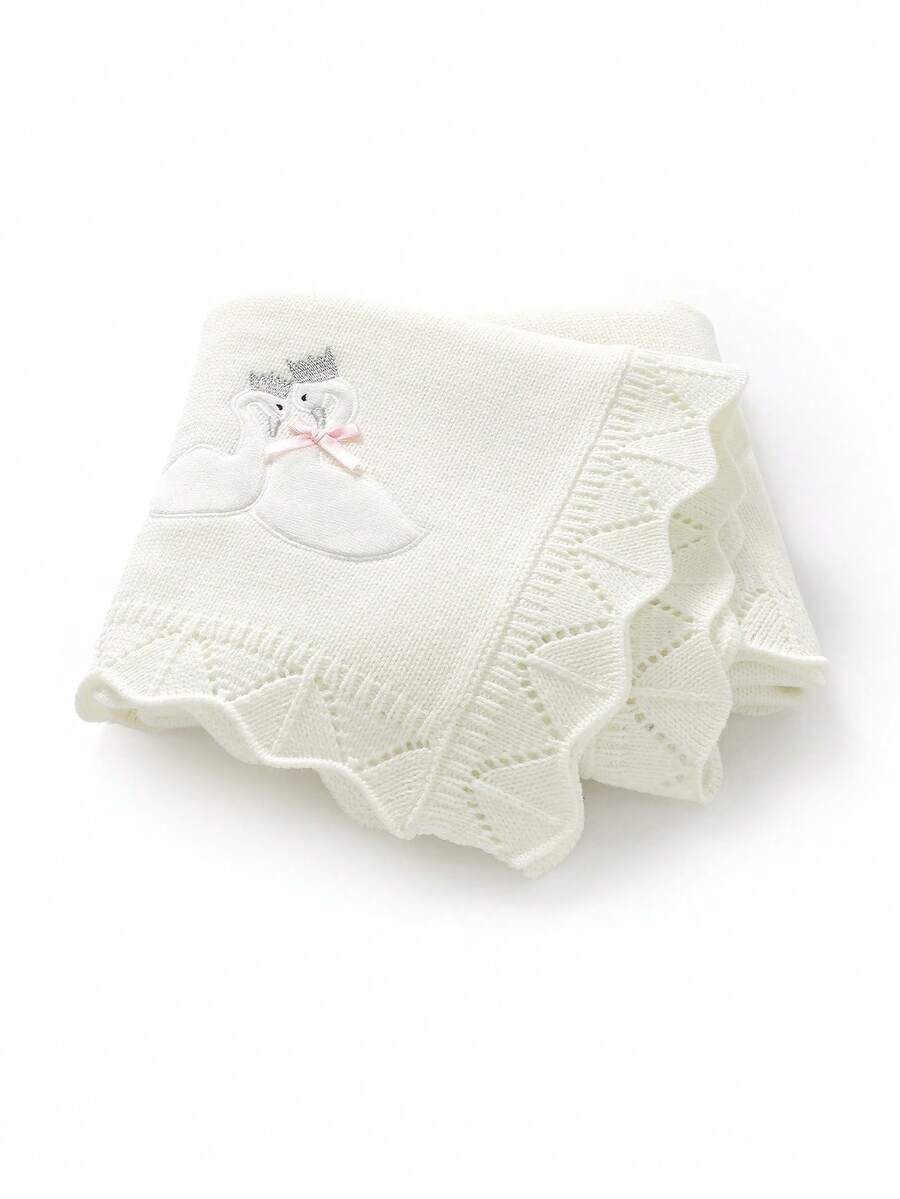 All Season Pure Cotton Baby Blanket, Newborn Blanket With Cute Swan Embroidery, Infant Stroller Blanket, Baby Girl Comforter, Essential Newborn Supplies - White - View 1