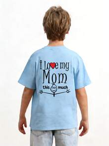 Camiseta con eslogan "Amo a mi mamá" para niño preadolescente, de tela suave y cómoda, adecuada para deportes al aire libre, uso diario, estilo callejero, - Gris - Ver 3