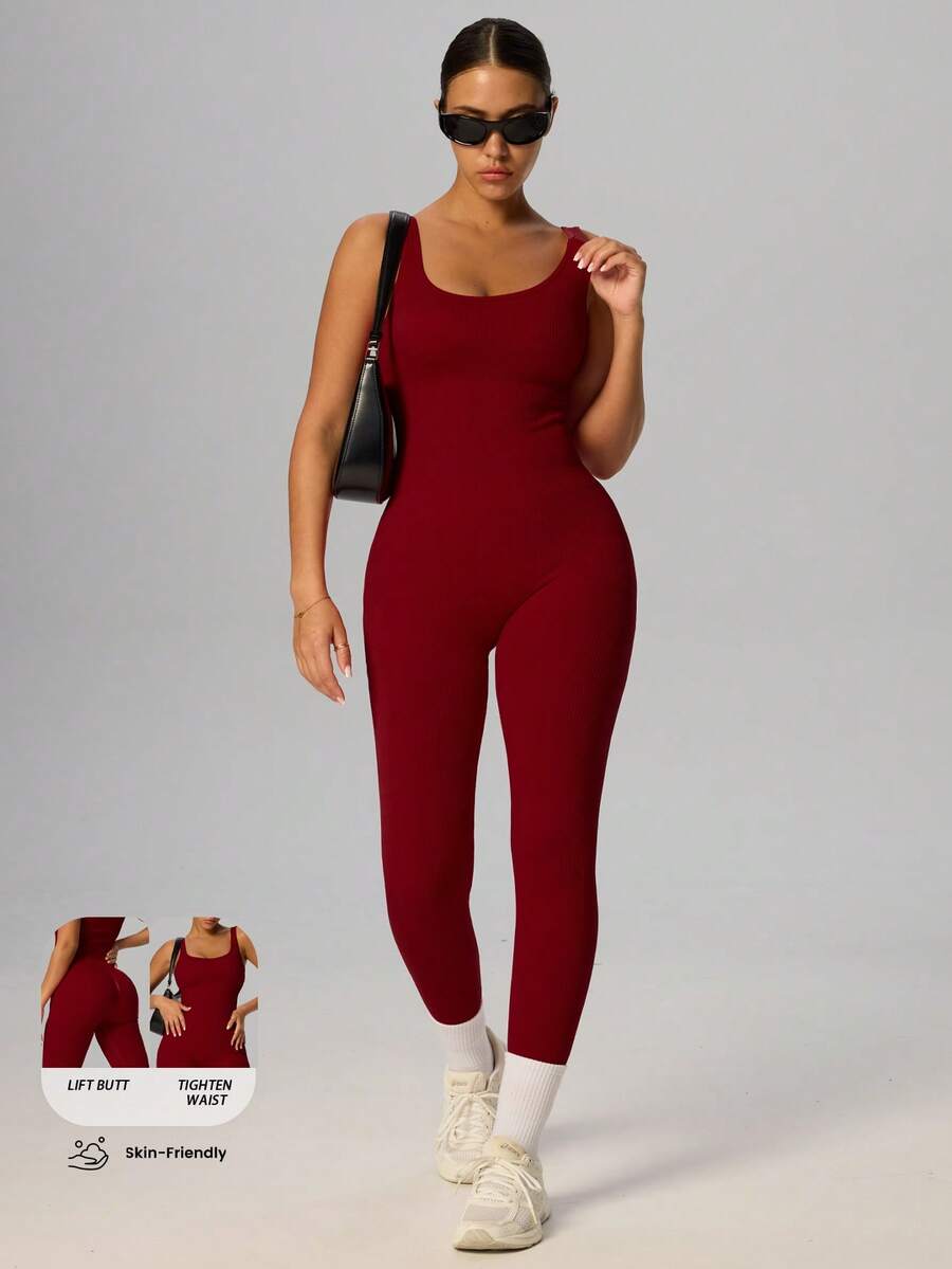 Yefecy Women's Minimalist Solid Color Sleeveless Jumpsuit, Suitable For Daily Fitness Wear Sports