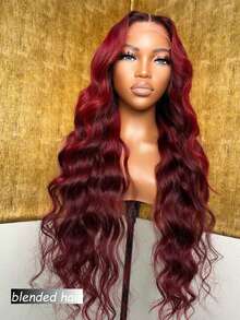 12英寸即戴即用免胶波波头假发，真人发混纺，自然波浪卷发，女士真人发混纺假发，13x4蕾丝前假发，真人发混纺，预先拔毛、预先剪裁，蕾丝设计，可直接佩戴，180%密度，99J酒红色 - S99J/BUG - 查看 4