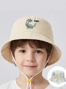 1顶儿童恐龙挖掘机水豚刺绣可爱防晒渔夫帽，婴幼儿渔夫帽 - 彩色 - 查看 5