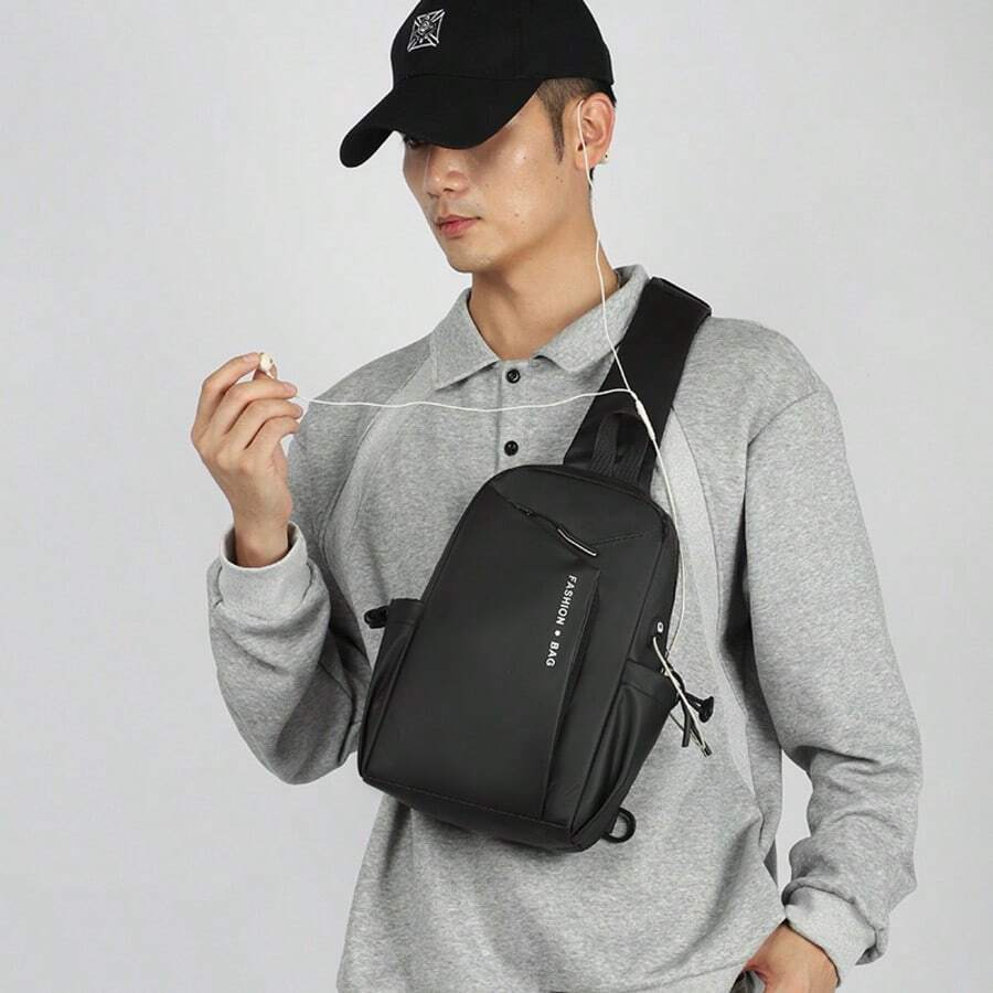Túi đeo chéo nam mới, màu đen/xám, thiết kế cổ điển, chất liệu nylon, túi đeo hông đa năng thời trang thường ngày.