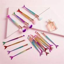 Electroplated Mermaid Makeup Brush Set 4 Pieces Of High Beauty Value+Practical Easy To Apply Makeup Without Sticking Professional Makeup Tools Suitable For Gift Giving Or Self Use Makeup Brush Cosmetics 1 € Powder Blusher Makeup Brush Portable Valentine's Day Gift New Year Gift - Multicolor - View 3