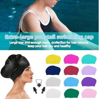 Mũ bơi silicon cỡ lớn unisex, được thiết kế cho tóc buộc đuôi ngựa, chống thấm nước giúp giữ tóc khô ráo. Thích hợp cho tóc dài, tóc dày xoăn, tóc tết và tóc dreadlock. Có nhiều màu sắc: Tím nhạt, vàng tươi, xám nhạt, hồng, tím, xanh da trời, v.v. Phụ kiện bơi lội dành cho người lớn cho mùa xuân và mùa hè.