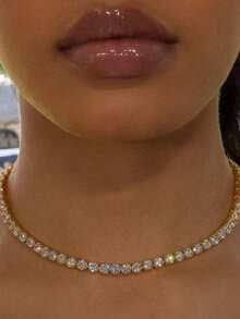 1 chiếc vòng cổ tennis mạ bạc thời trang đính kim cương, vòng cổ kim cương Cubic Zirconia tinh tế, dành cho nữ. - Nhiều màu - Xem 5