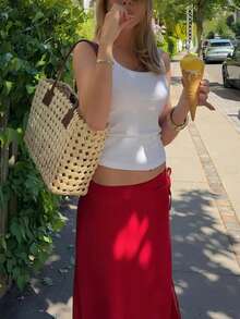 女士夏季新款红色波点复古高腰显瘦鱼尾裙，百搭 - 紅色 - 查看 2