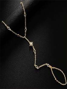 1pc Rhinestone Star Linked Finger Hand Chain, Elegant Party Hand Accessory For Women - Star - View 6