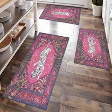 3 Piece Pink White Tiger Print Area Rug Set, Bohemian Tropical Floor Mat, Non-Slip Washable Carpet For Entryway Kitchen Home Decor,Non-Slip, Absorbent, Washable Polyester ,Kitchen And Laundry Area, Laundry Room | Decorative Floor | Absorbent, Laundry Room Decor,Suitable For Bathroom, Shower, Laundry Room, Bedroom, Living Room, Door Mat, Kitchen Mat - Nhiều màu - Xem 2