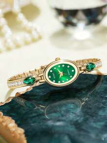 SOKI Women's Elegant Fashion Square Crystal Dial Quartz Watch, Suitable For Daily Wear, Birthday Gift, Back To School, Thanksgiving, Couples, Ultimate Gift - Green - View 3